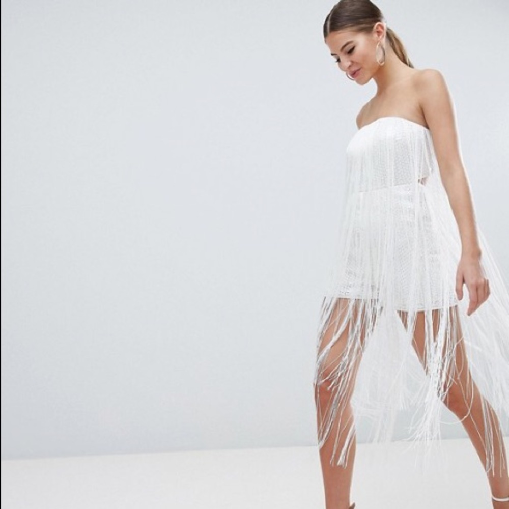 ASOS bandeau embellished fringe fringing playsuit
